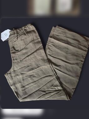 Linen Blend H&M Olive Green Wide Leg Pants XS back pockets